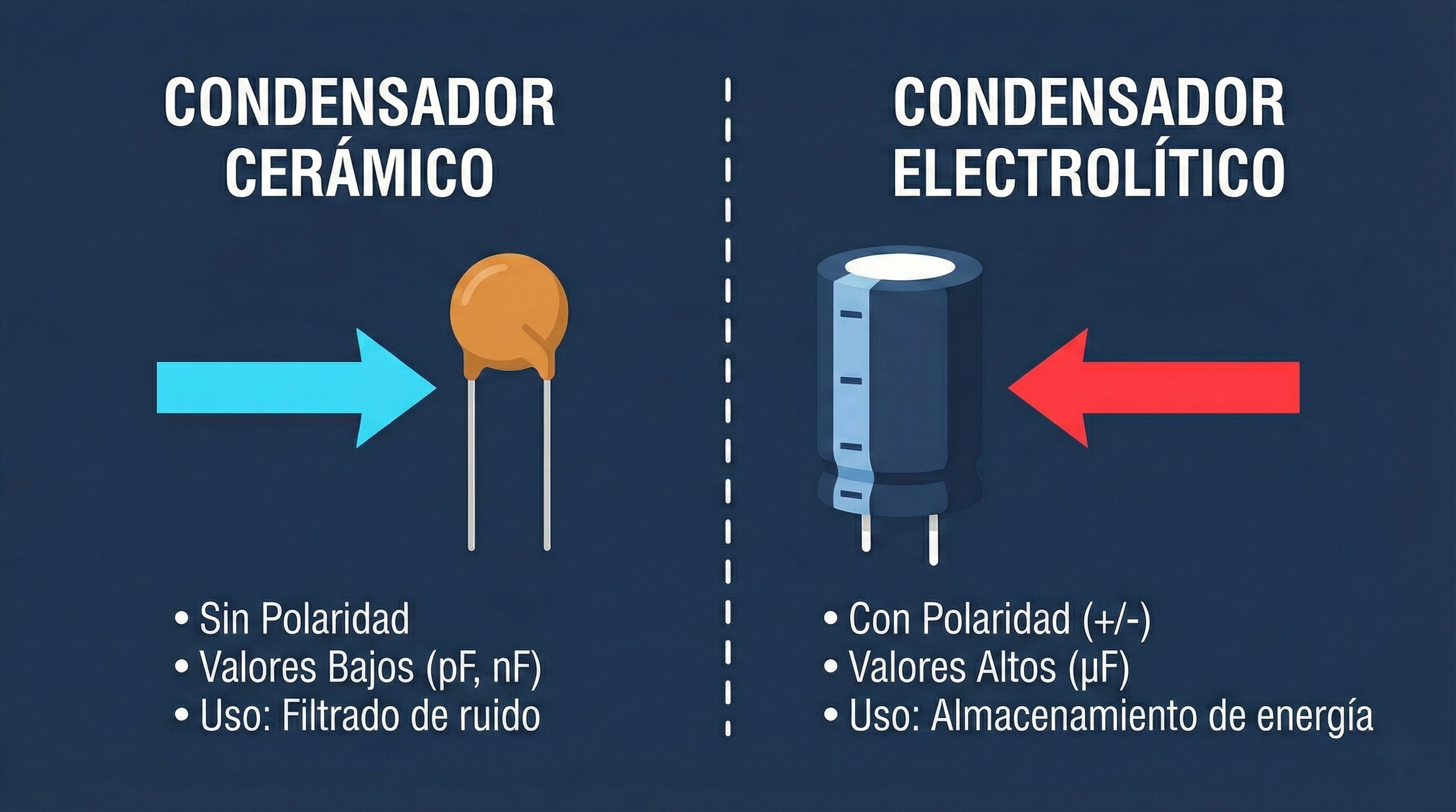 comparativa de condensador Electrolítico vs Ceramico